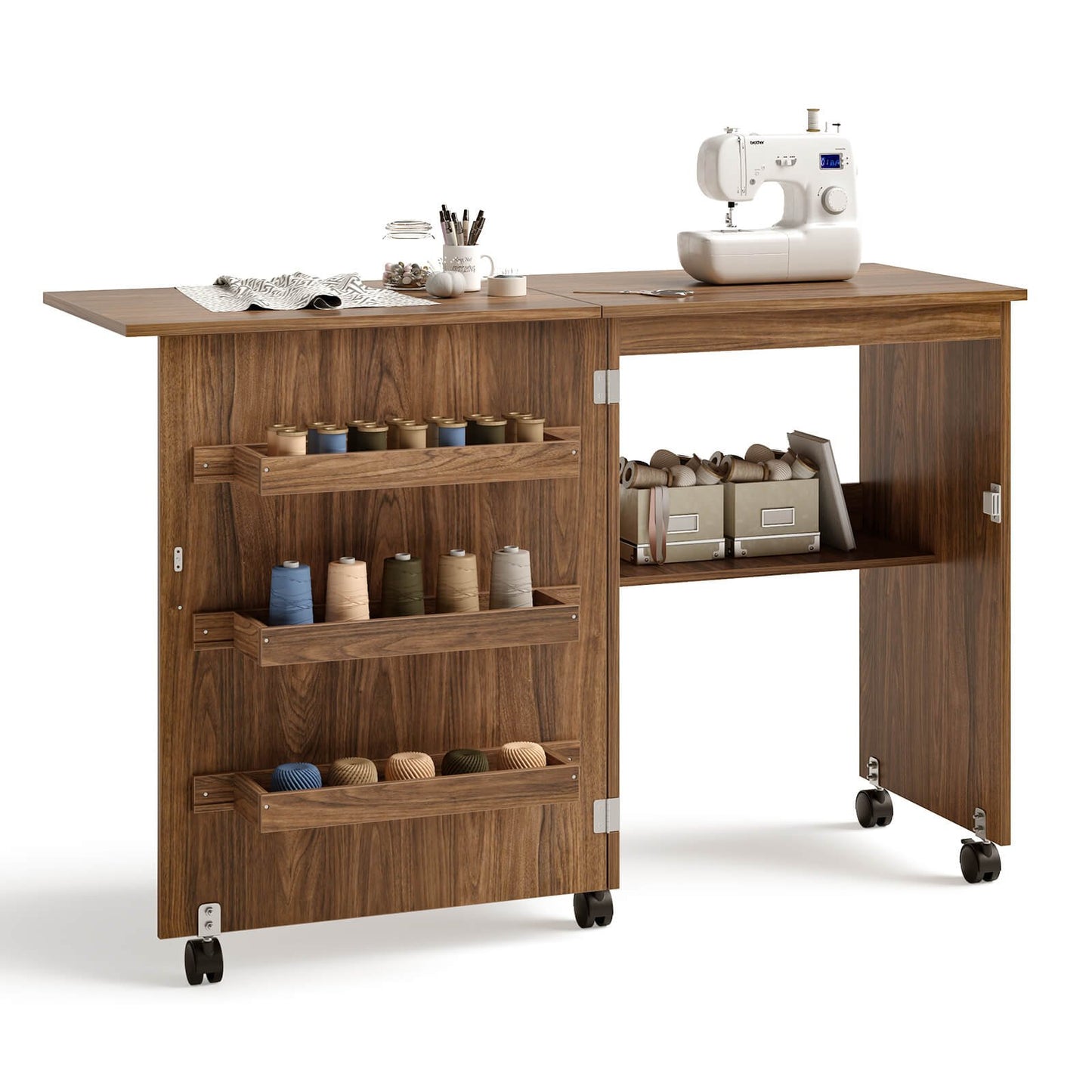 Folding Sewing Craft Table Shelf Storage Cabinet Home Furniture, Brown Sewing Tables   at Gallery Canada