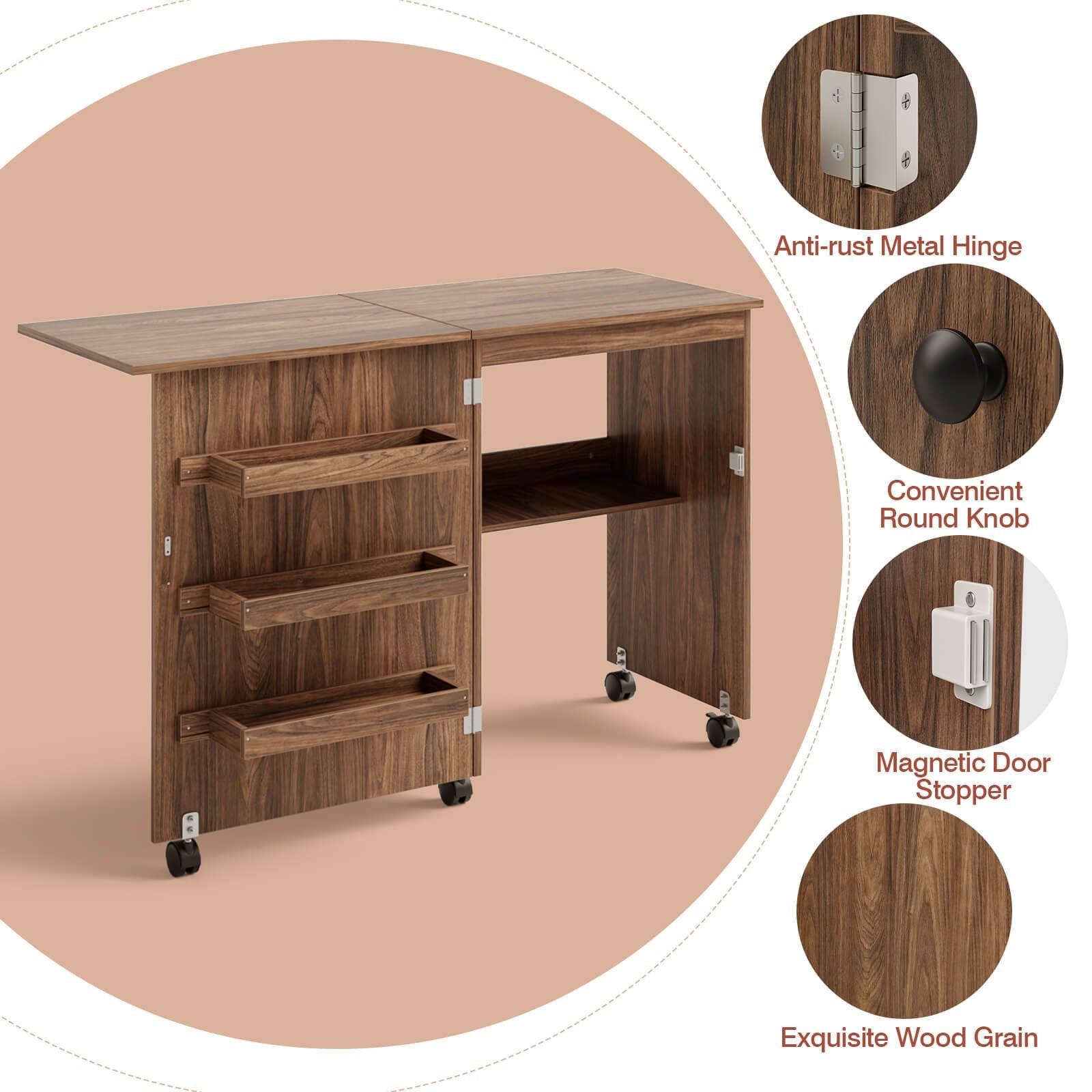 Folding Sewing Craft Table Shelf Storage Cabinet Home Furniture, Brown Sewing Tables   at Gallery Canada