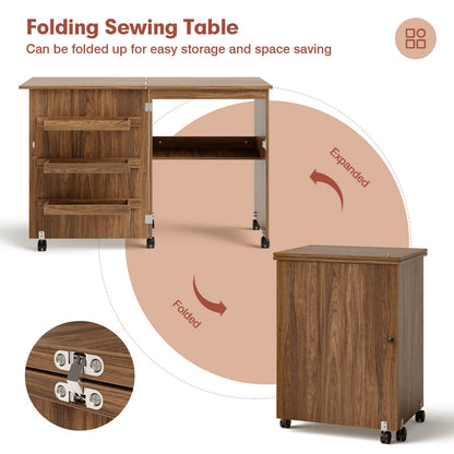 Folding Sewing Craft Table Shelf Storage Cabinet Home Furniture, Brown Sewing Tables   at Gallery Canada