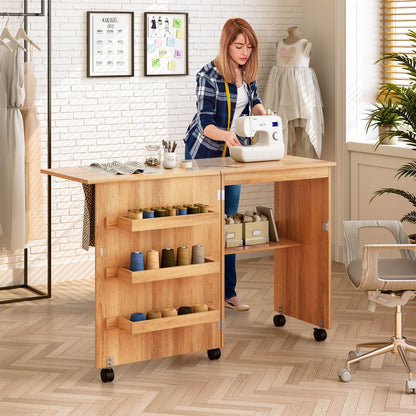 Folding Sewing Craft Table Shelf Storage Cabinet Home Furniture, Natural Sewing Tables   at Gallery Canada