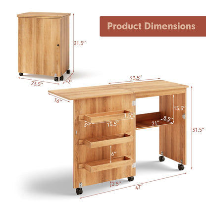 Folding Sewing Craft Table Shelf Storage Cabinet Home Furniture, Natural Sewing Tables   at Gallery Canada