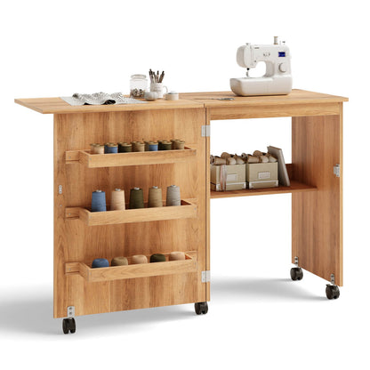 Folding Sewing Craft Table Shelf Storage Cabinet Home Furniture, Natural Sewing Tables   at Gallery Canada