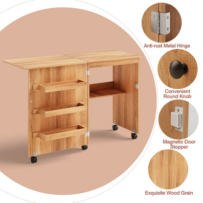 Folding Sewing Craft Table Shelf Storage Cabinet Home Furniture, Natural Sewing Tables   at Gallery Canada