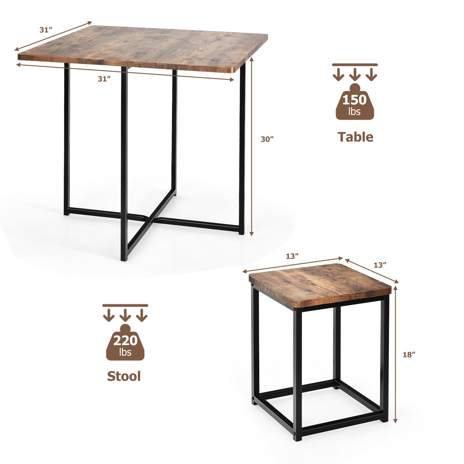 5 Pieces Metal Frame Dining Set with Compact Dining Table and 4 Stools , Walnut Dining Room Sets at Gallery Canada