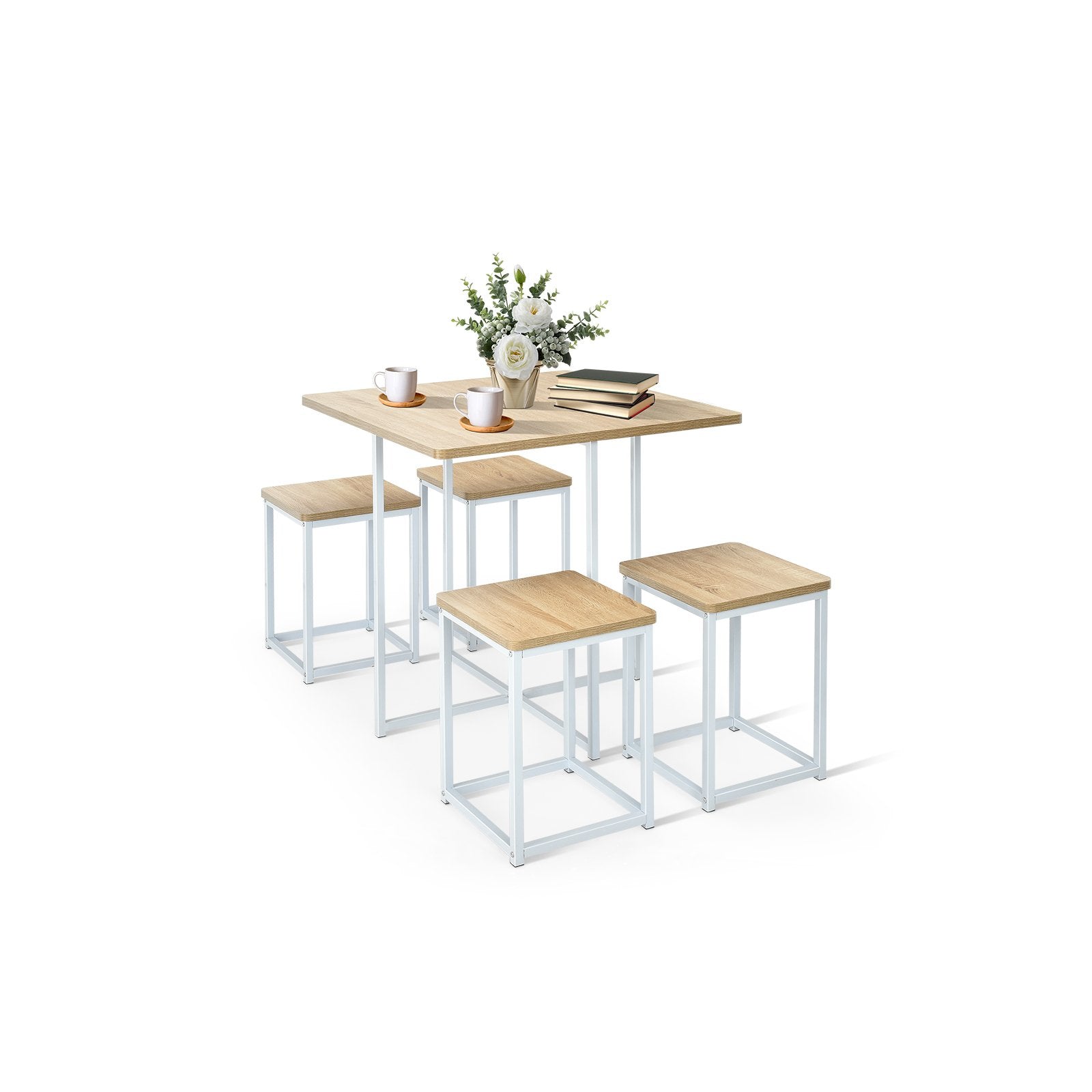 5 Pieces Metal Frame Dining Set with Compact Dining Table and 4 Stools, Natural Dining Room Sets   at Gallery Canada