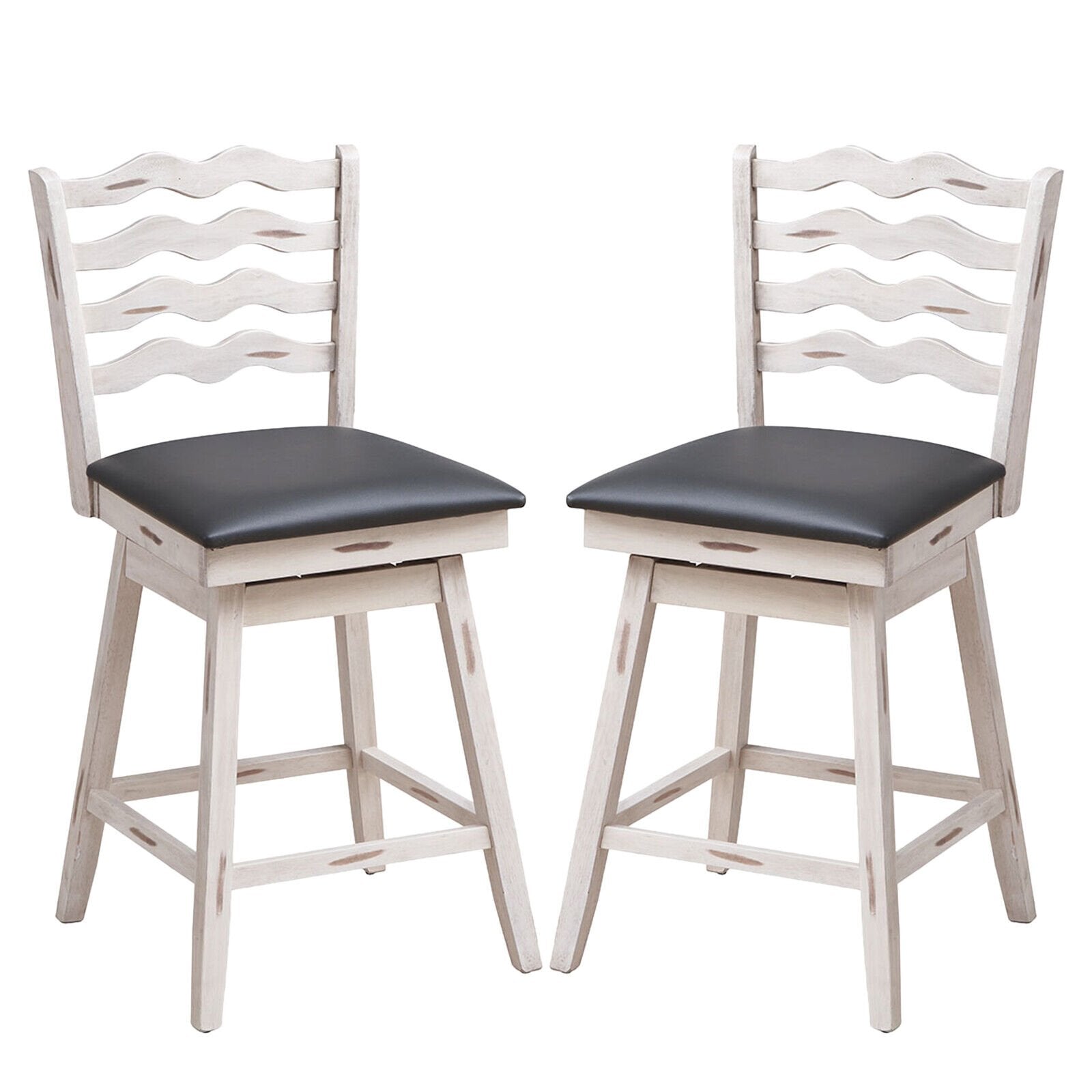 360° Swivel Bar Stools with Rubber Wood Frame and Ergonomic Backrest and Footrest-25 inches, Gray Bar Stools   at Gallery Canada