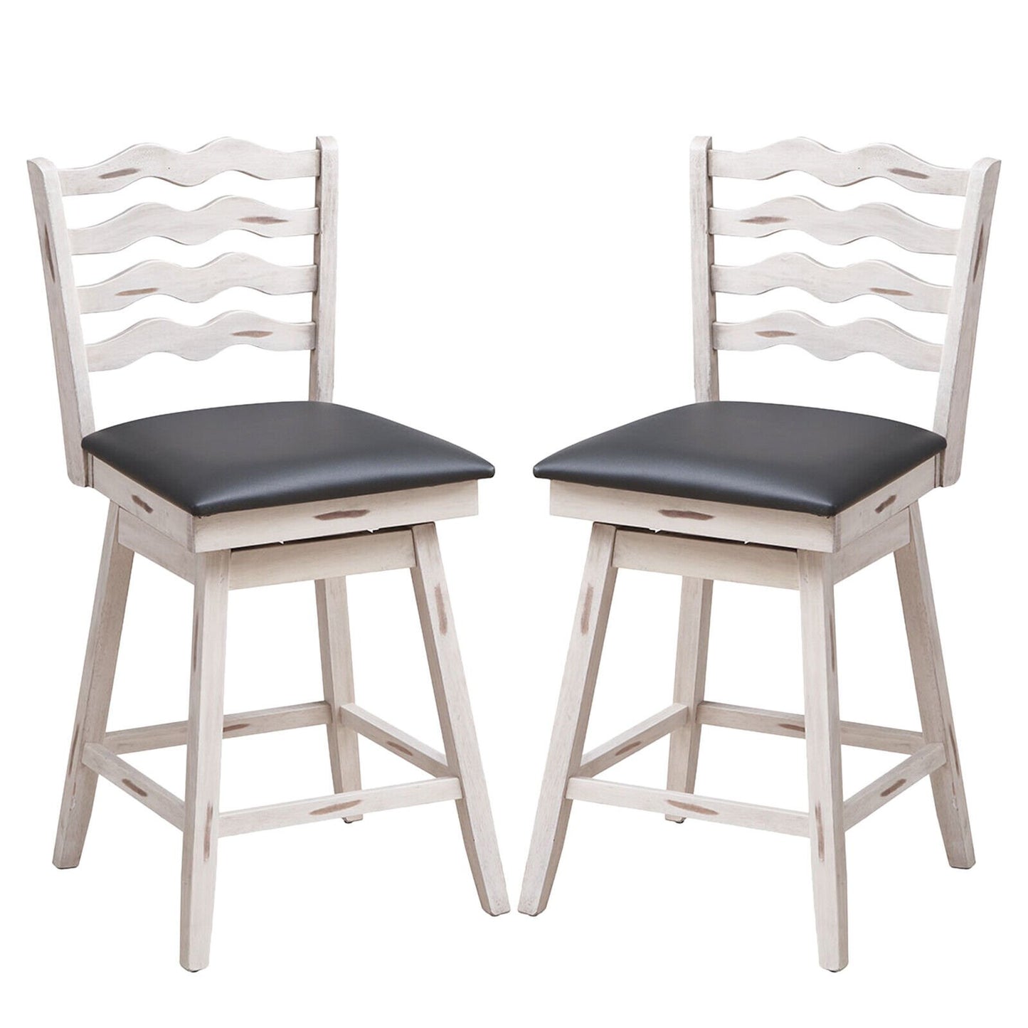 360° Swivel Bar Stools with Rubber Wood Frame and Ergonomic Backrest and Footrest-25 inches, Gray Bar Stools   at Gallery Canada