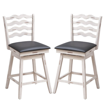 360° Swivel Bar Stools with Rubber Wood Frame and Ergonomic Backrest and Footrest-25 inches, Gray Bar Stools   at Gallery Canada