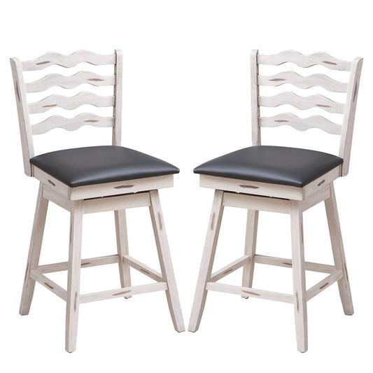 360° Swivel Bar Stools with Rubber Wood Frame and Ergonomic Backrest and Footrest-25 inches, Gray Bar Stools   at Gallery Canada