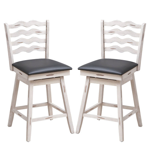 360° Swivel Bar Stools with Rubber Wood Frame and Ergonomic Backrest and Footrest-25 inches, Gray