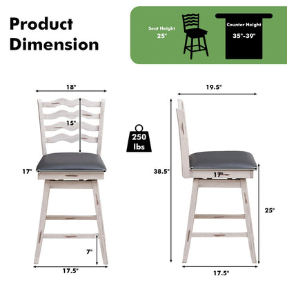 360° Swivel Bar Stools with Rubber Wood Frame and Ergonomic Backrest and Footrest-25 inches, Gray Bar Stools   at Gallery Canada