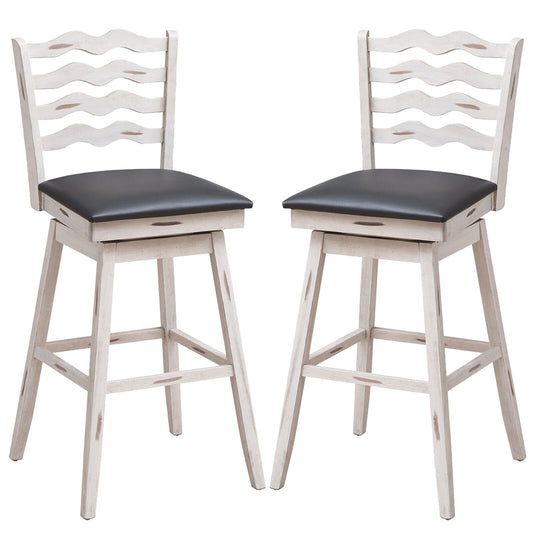 360° Swivel Bar Stools with Rubber Wood Frame and Ergonomic Backrest and Footrest-29 inches, Gray Bar Stools   at Gallery Canada