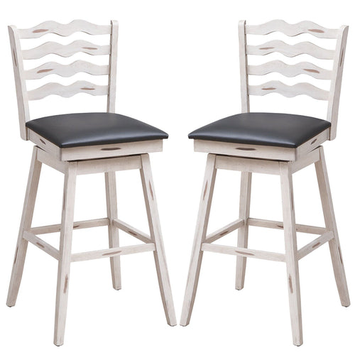 360° Swivel Bar Stools with Rubber Wood Frame and Ergonomic Backrest and Footrest-29 inches, Gray