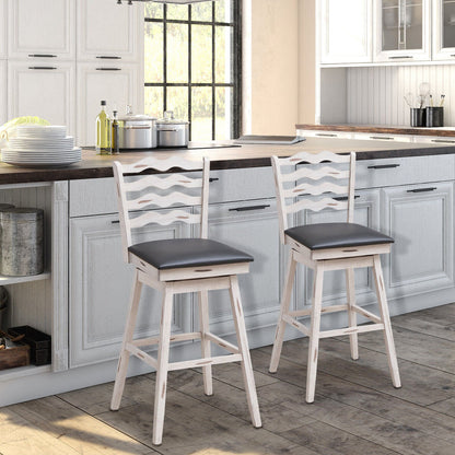 360° Swivel Bar Stools with Rubber Wood Frame and Ergonomic Backrest and Footrest-29 inches, Gray Bar Stools   at Gallery Canada