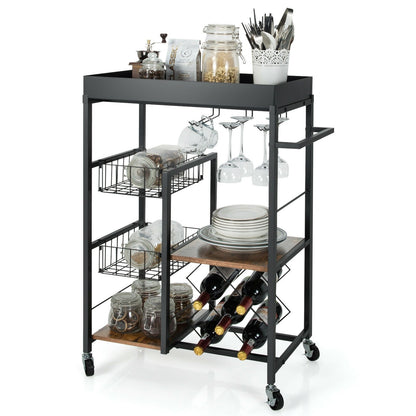 Kitchen Island Cart on Wheels with Removable Top and Wine Rack, Rustic Brown Baker's Racks   at Gallery Canada