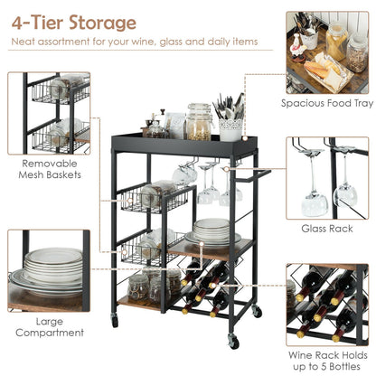 Kitchen Island Cart on Wheels with Removable Top and Wine Rack, Rustic Brown Baker's Racks   at Gallery Canada