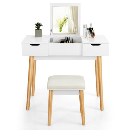 Makeup Vanity Table Set with Flip Top Mirror and 2 Drawers, White - Gallery Canada