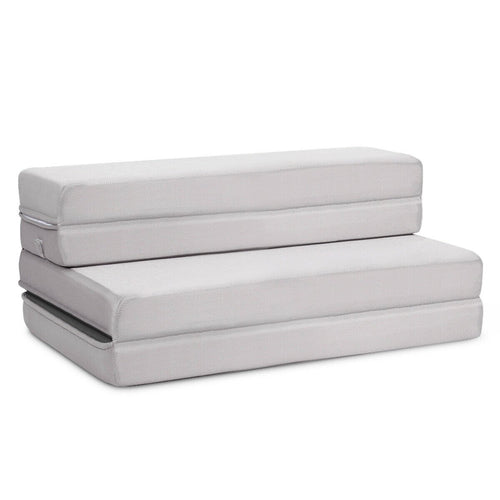 4 Inch Folding Sofa Bed Foam Mattress with Handles-Twin XL, Gray