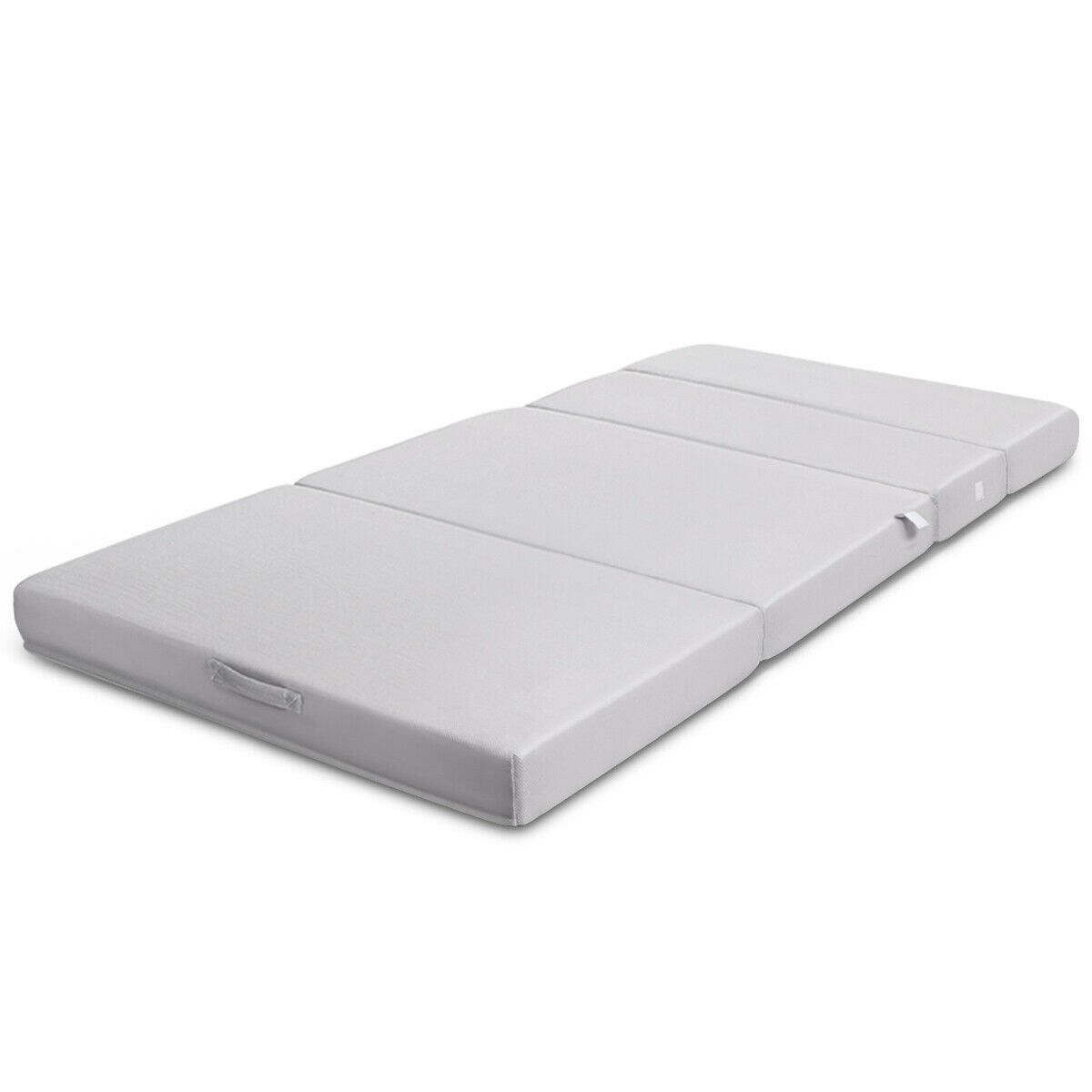 4 Inch Folding Sofa Bed Foam Mattress with Handles-Twin XL, Gray Mattresses at Gallery Canada