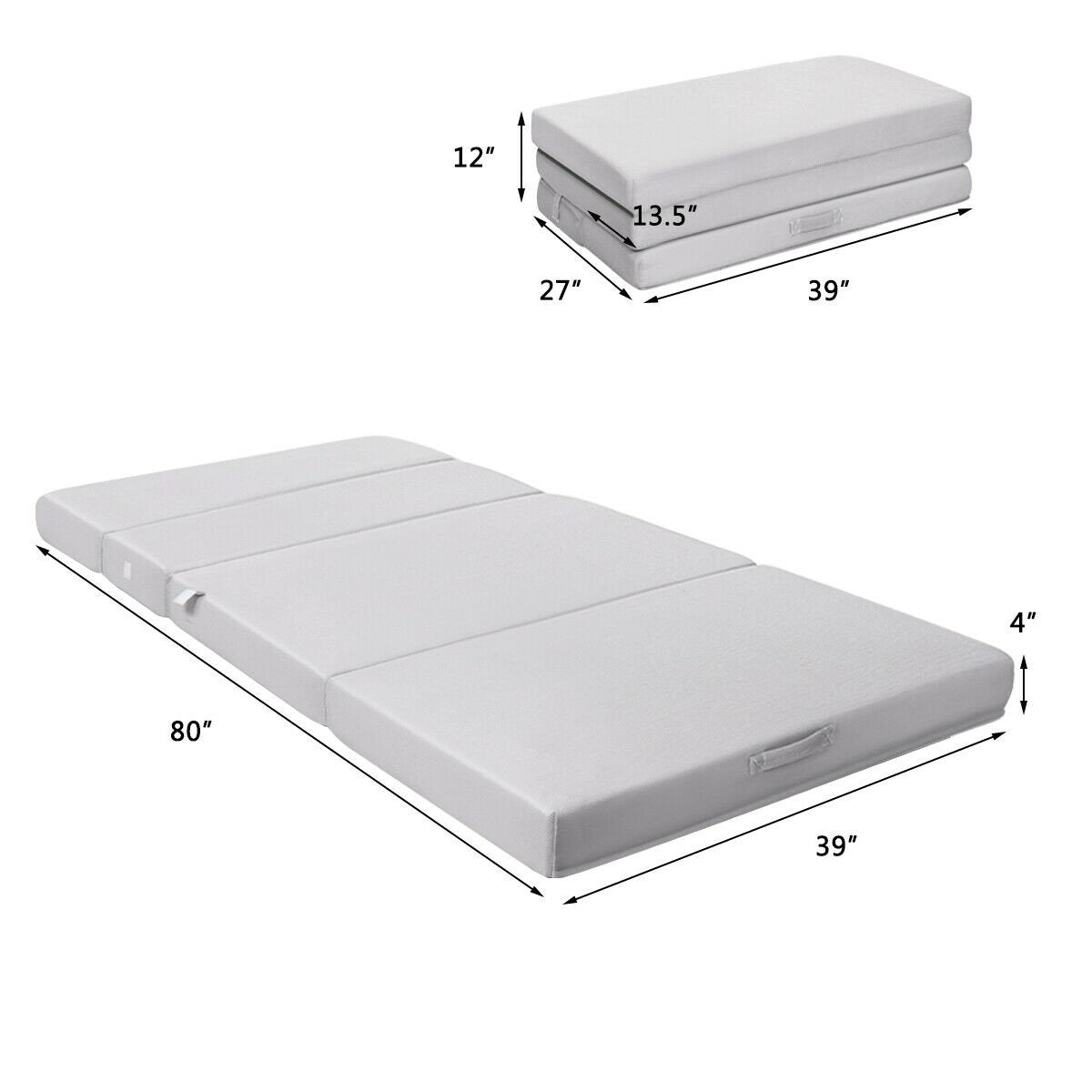 4 Inch Folding Sofa Bed Foam Mattress with Handles-Twin XL, Gray Mattresses at Gallery Canada