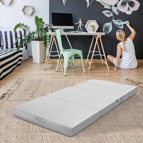 4 Inch Folding Sofa Bed Foam Mattress with Handles-Twin XL, Gray