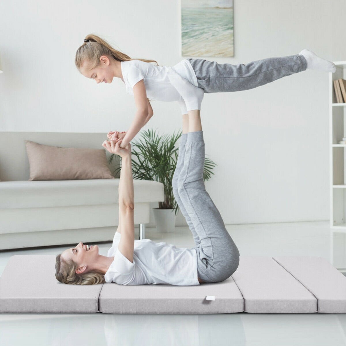 4 Inch Folding Sofa Bed Foam Mattress with Handles-Twin XL, Gray Mattresses at Gallery Canada