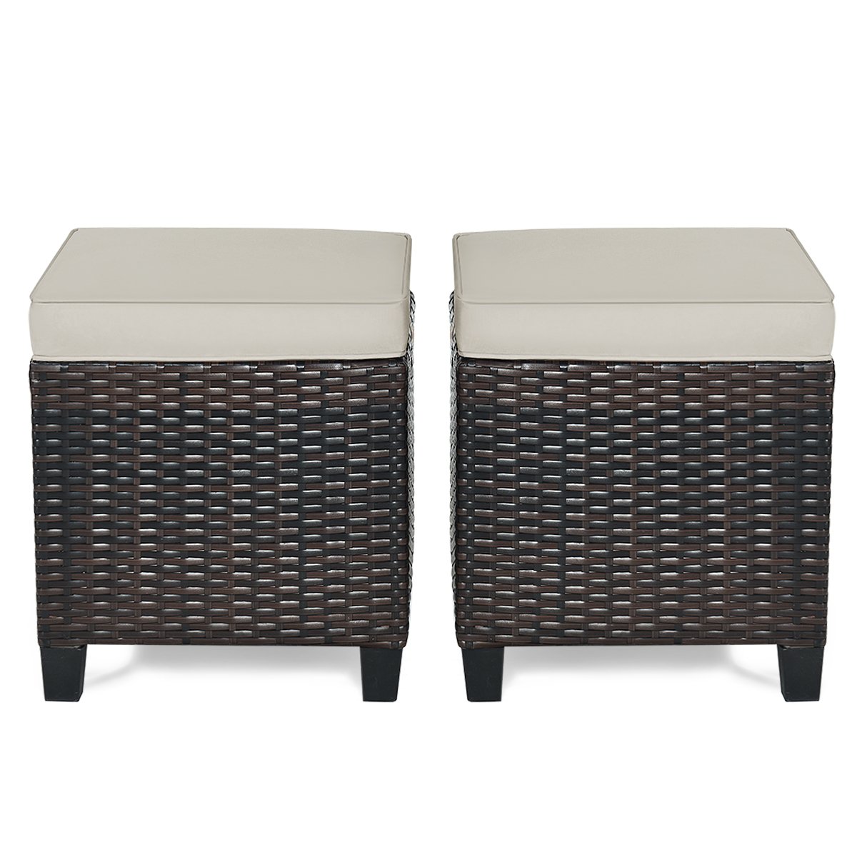 2 Pcs Patio Rattan Ottoman Cushioned Seat Foot Rest, Light Gray Outdoor Seating & Patio Chairs   at Gallery Canada