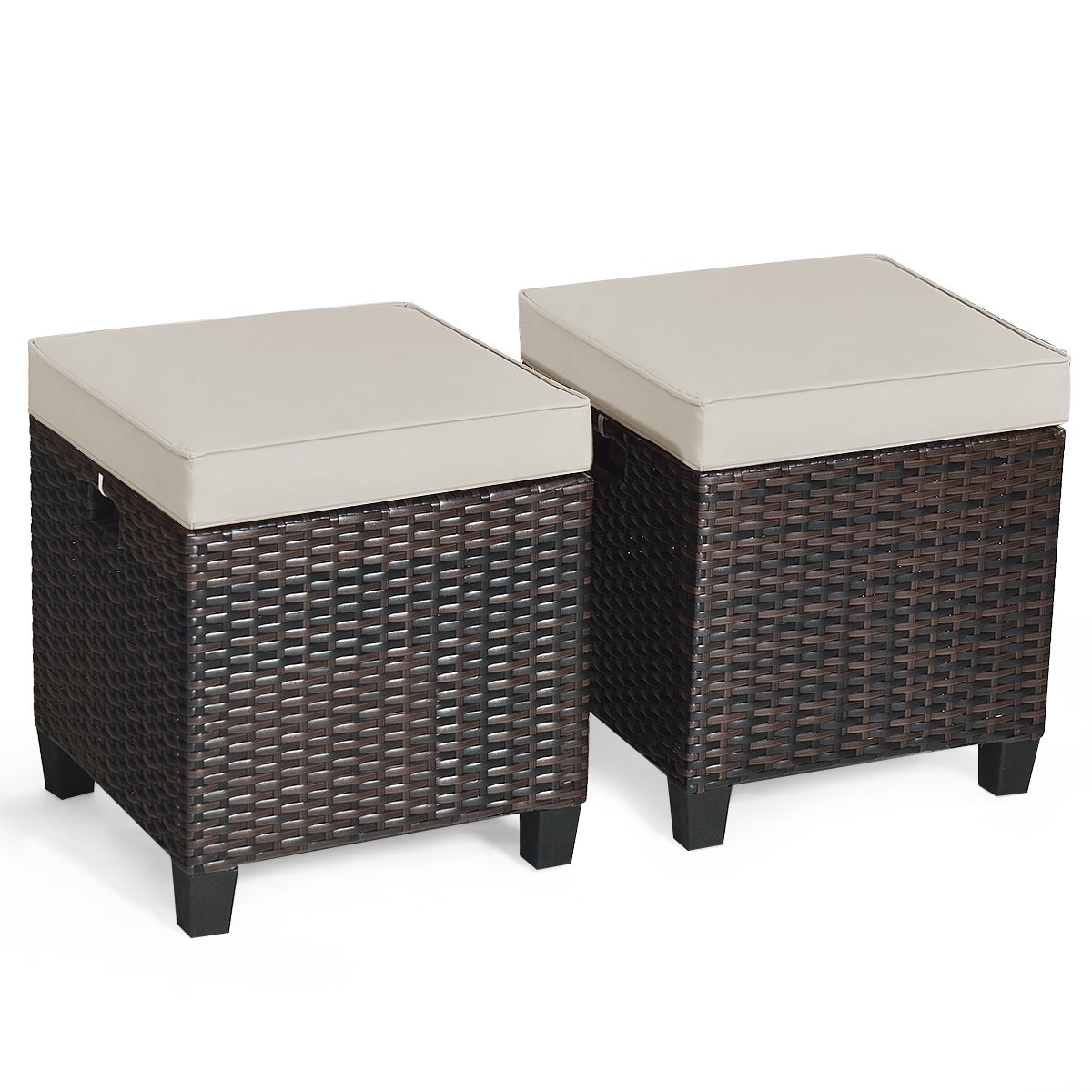 2 Pcs Patio Rattan Ottoman Cushioned Seat Foot Rest, Light Gray Outdoor Seating & Patio Chairs Light Gray at Gallery Canada