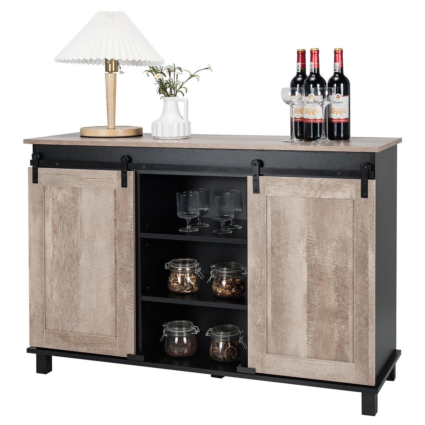 Kitchen Buffet Sideboard with 2 Sliding Barn Doors for Dining Living Room, Natural Sideboards Cabinets & Buffets   at Gallery Canada