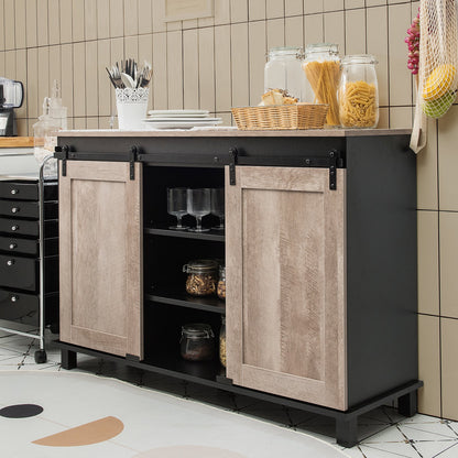 Kitchen Buffet Sideboard with 2 Sliding Barn Doors for Dining Living Room, Natural Sideboards Cabinets & Buffets   at Gallery Canada