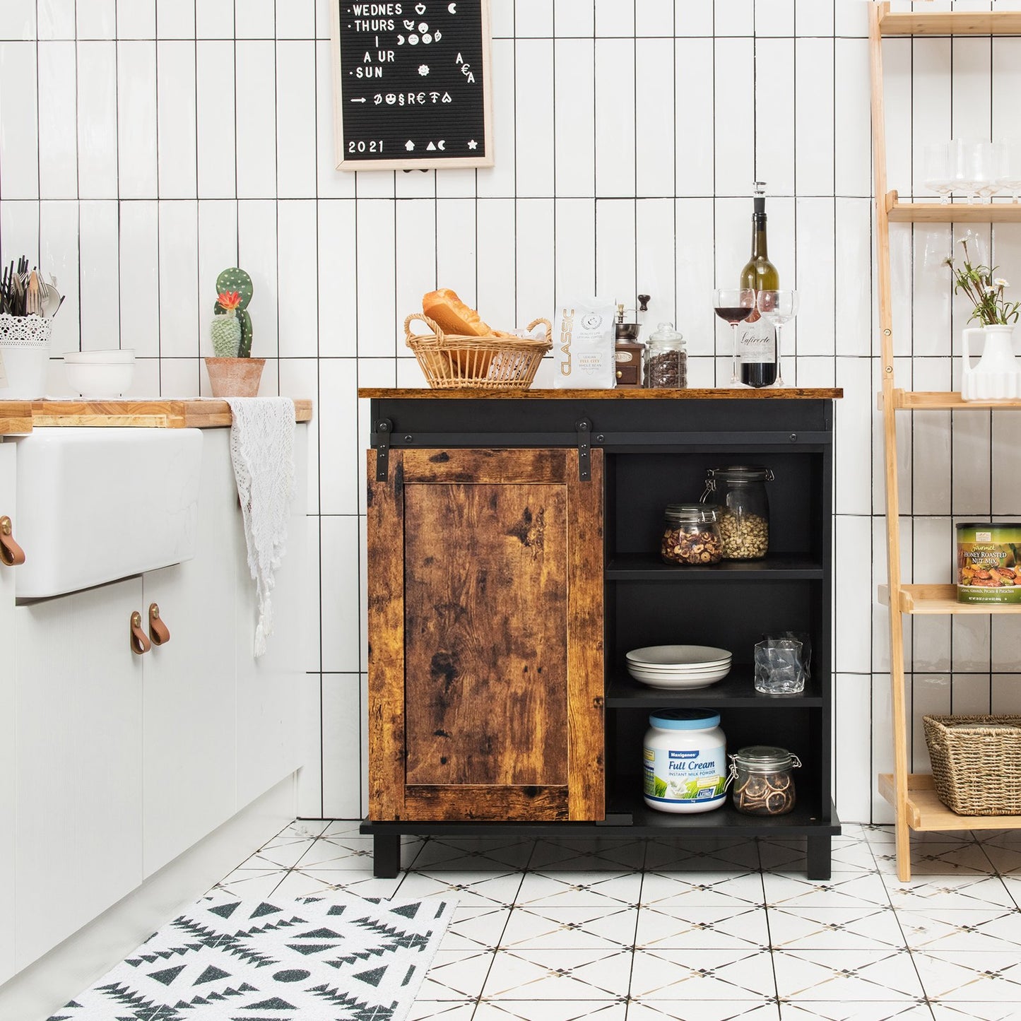 Industrial Storage Cabinet with Sliding Barn Door, Rustic Brown Sideboards Cabinets & Buffets   at Gallery Canada