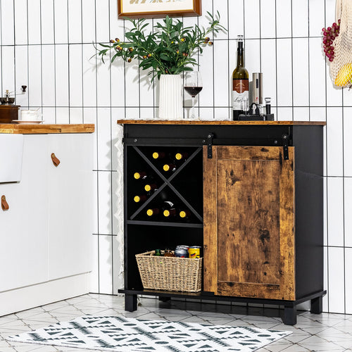 Industrial Storage Cabinet with Sliding Barn Door, Rustic Brown