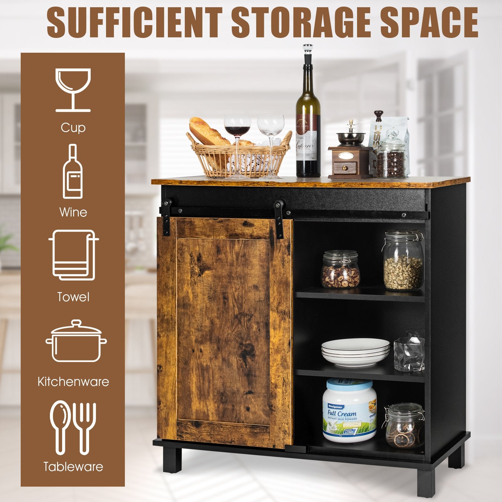 Industrial Storage Cabinet with Sliding Barn Door, Rustic Brown Sideboards Cabinets & Buffets   at Gallery Canada