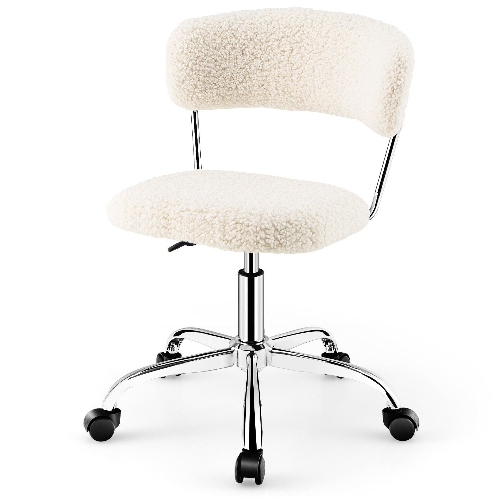 Computer Desk Chair Adjustable Sherpa Office Chair Swivel Vanity Chair, White Armless Chairs   at Gallery Canada