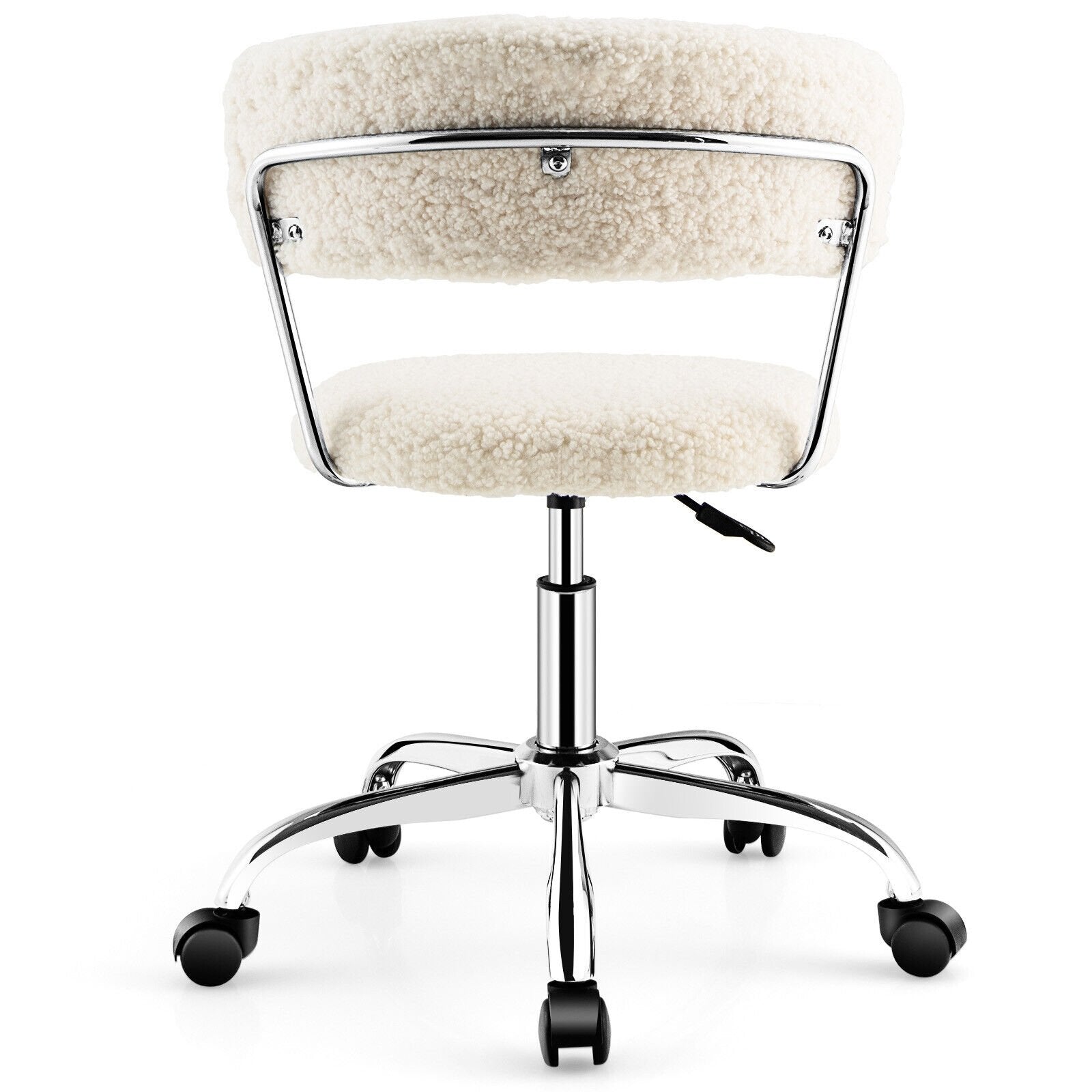 Computer Desk Chair Adjustable Sherpa Office Chair Swivel Vanity Chair, White Armless Chairs   at Gallery Canada