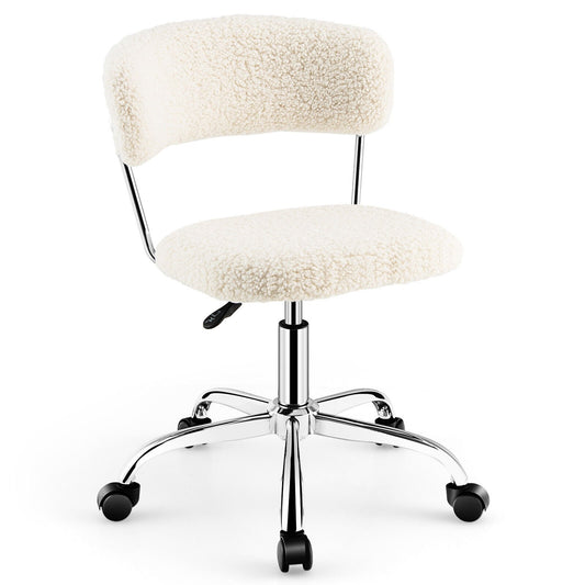 Computer Desk Chair Adjustable Sherpa Office Chair Swivel Vanity Chair, White Armless Chairs   at Gallery Canada