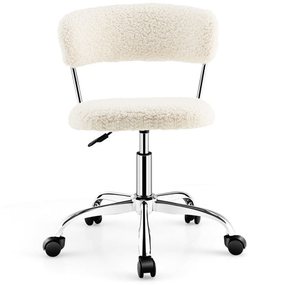 Computer Desk Chair Adjustable Sherpa Office Chair Swivel Vanity Chair, White Armless Chairs   at Gallery Canada