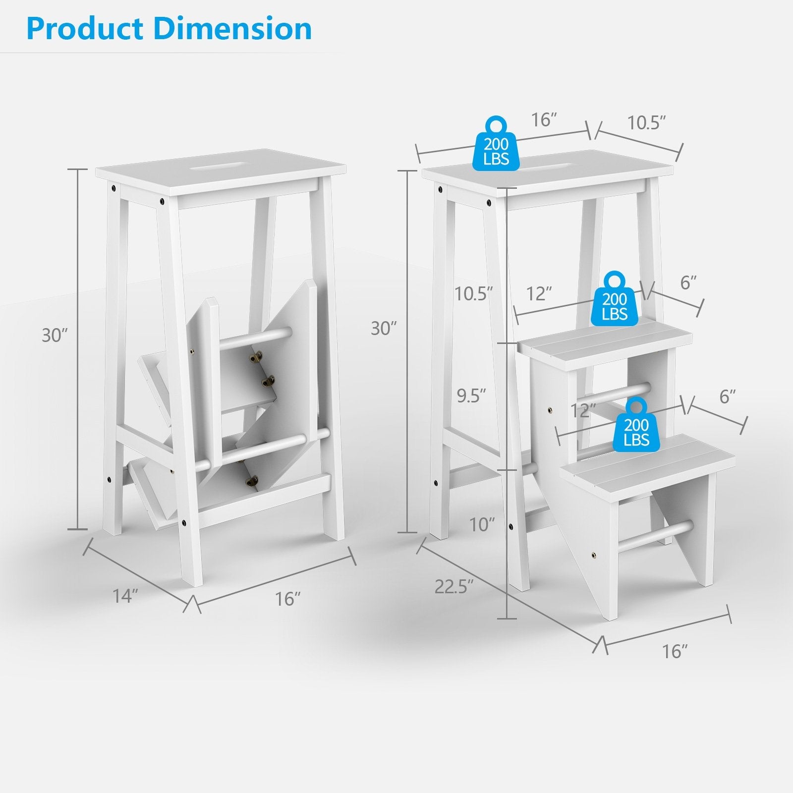 3 Tier Step Stool 3 in 1 Folding Ladder Bench, White Kitchen Utensils   at Gallery Canada