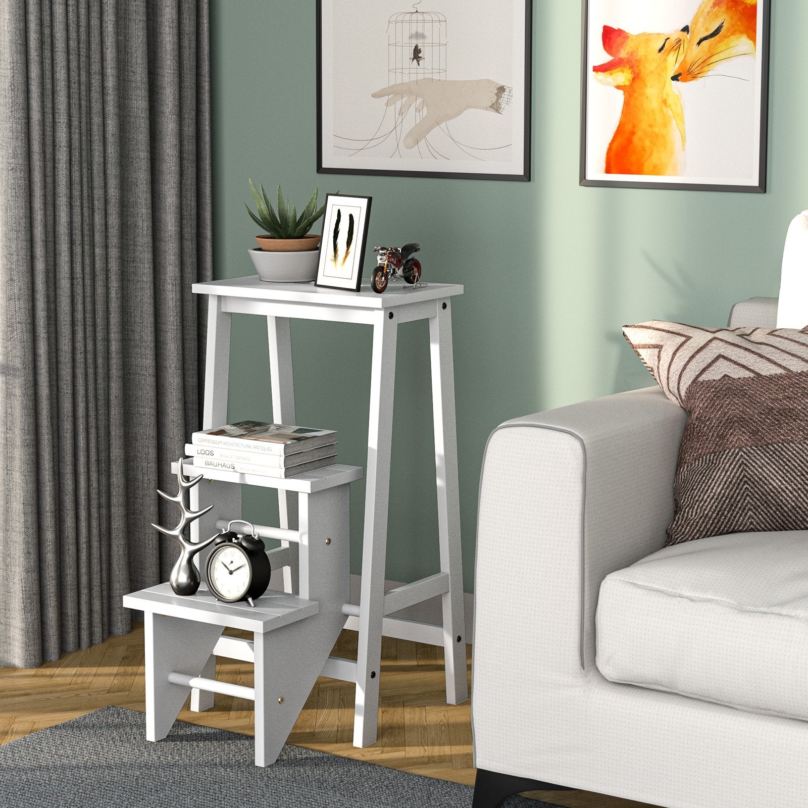 3 Tier Step Stool 3 in 1 Folding Ladder Bench, White Kitchen Utensils   at Gallery Canada