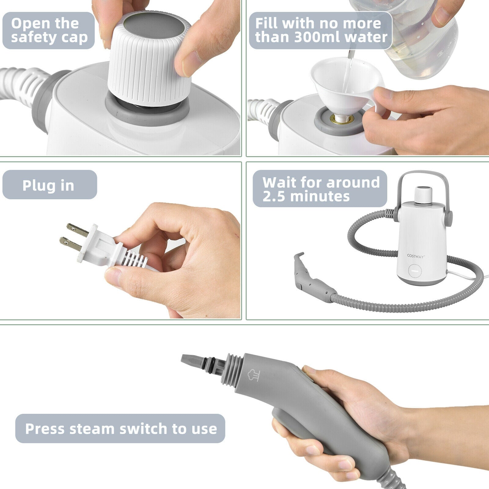 1000W Multifunction Portable Hand-held Steam Cleaner with 10 Accessories, Gray Vacuums & Cleaners at Gallery Canada