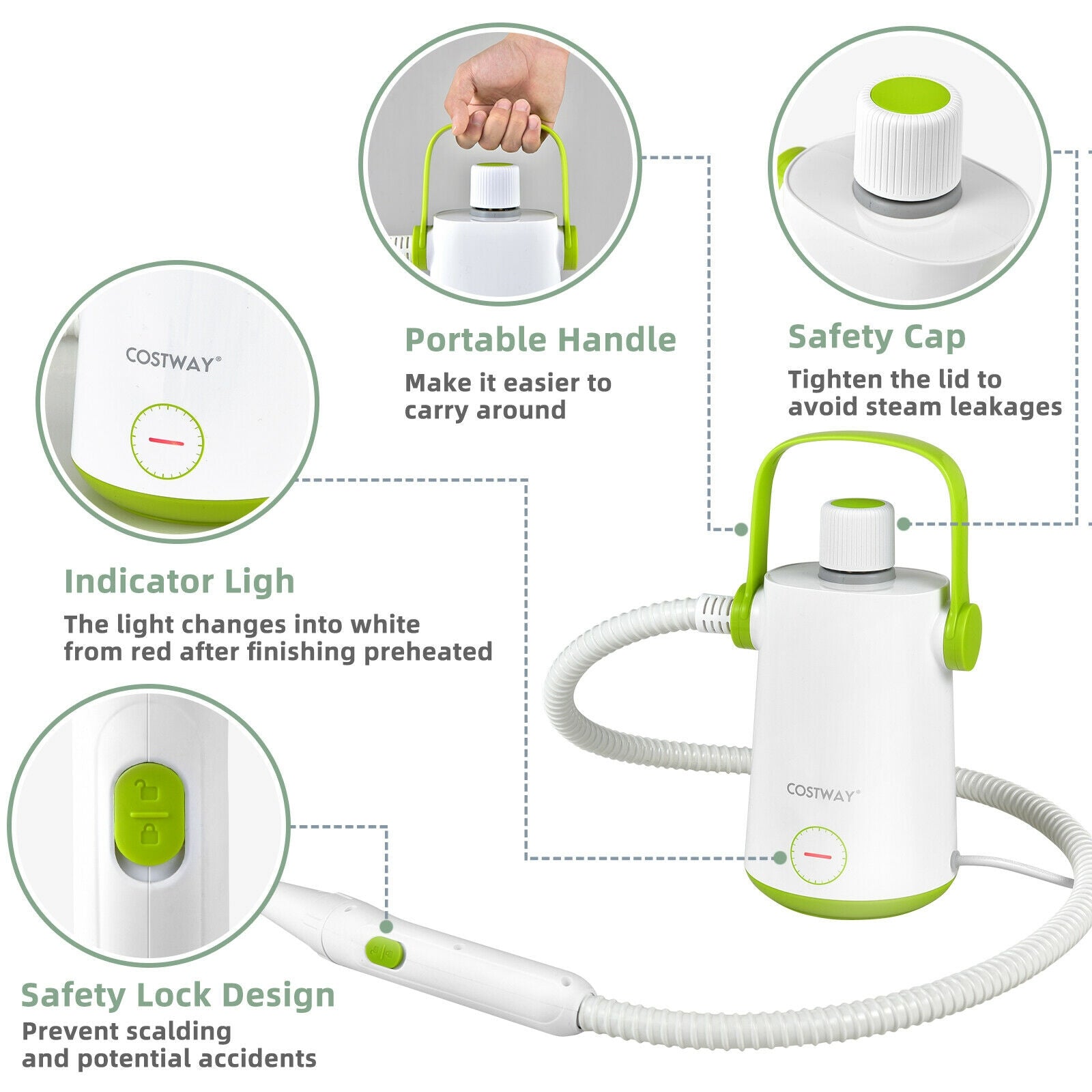 1000W Multifunction Portable Hand-held Steam Cleaner with 10 Accessories, Green Vacuums & Cleaners at Gallery Canada
