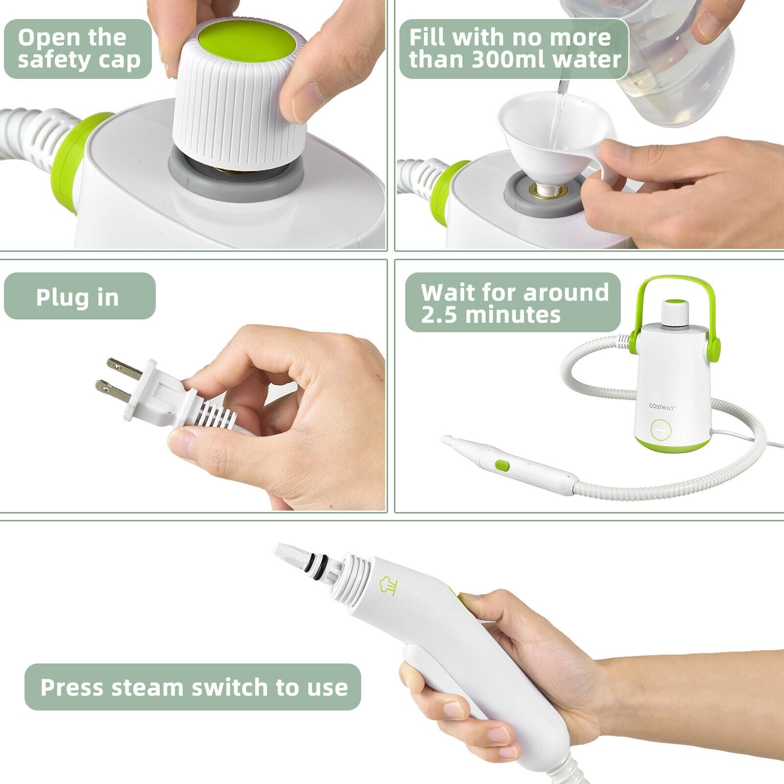 1000W Multifunction Portable Hand-held Steam Cleaner with 10 Accessories, Green Vacuums & Cleaners at Gallery Canada
