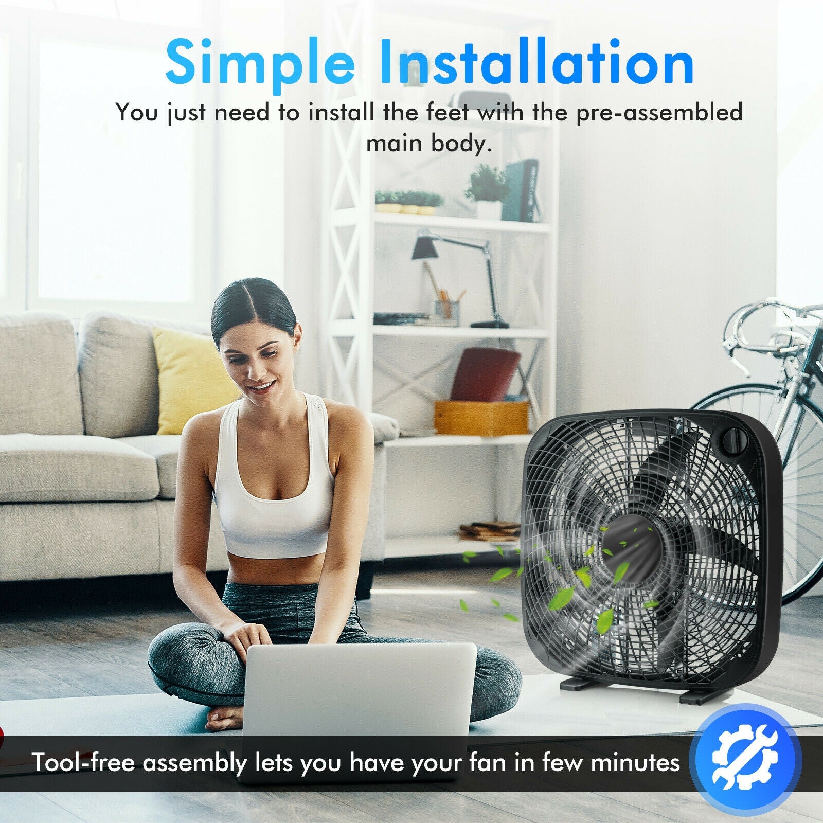 20 Inch Box Portable Floor Fan with 3 Speed Settings and Knob Control, Black Fans at Gallery Canada