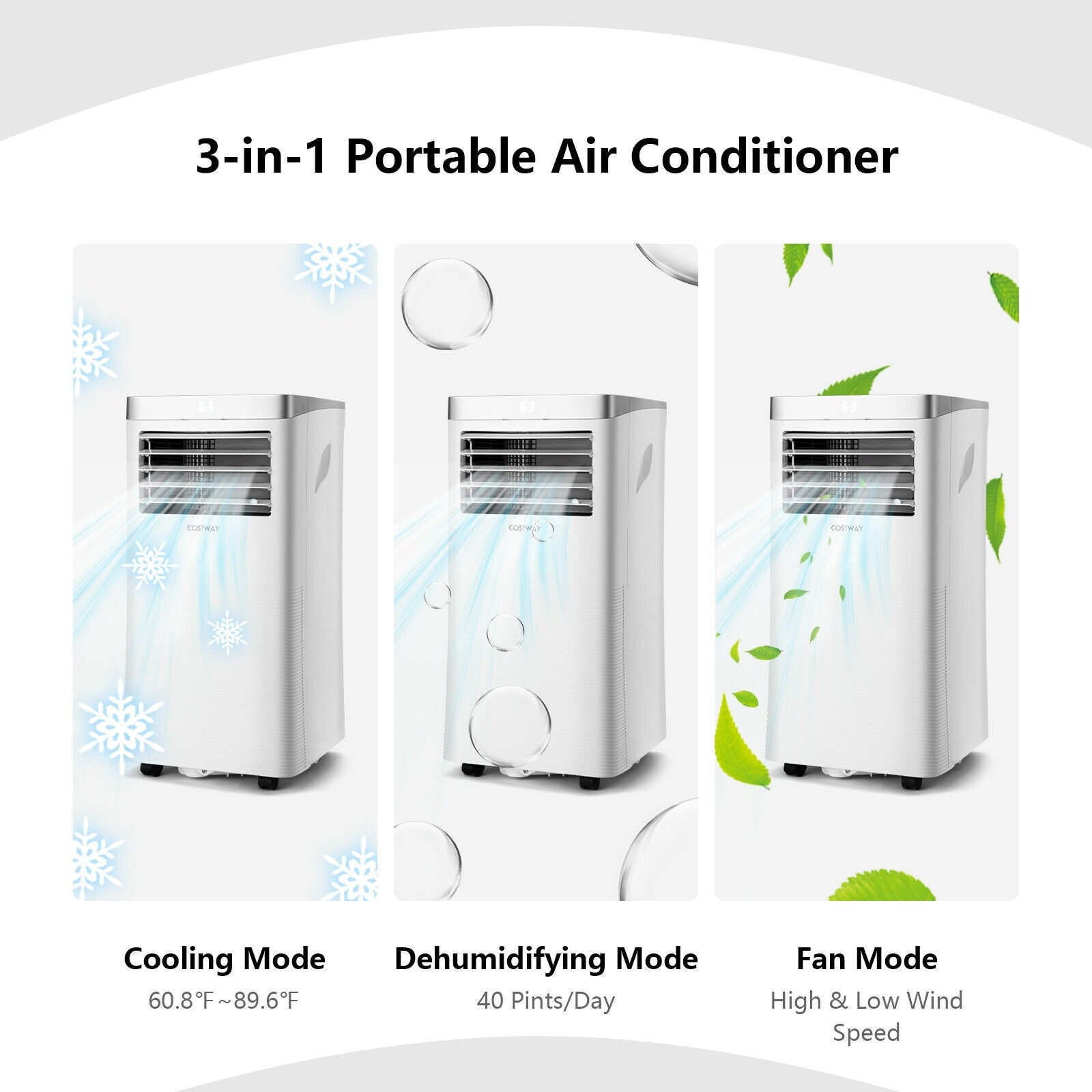 8000 BTU 3-in-1 Portable Air Conditioner with Remote Control, White Portable Air Conditioners at Gallery Canada