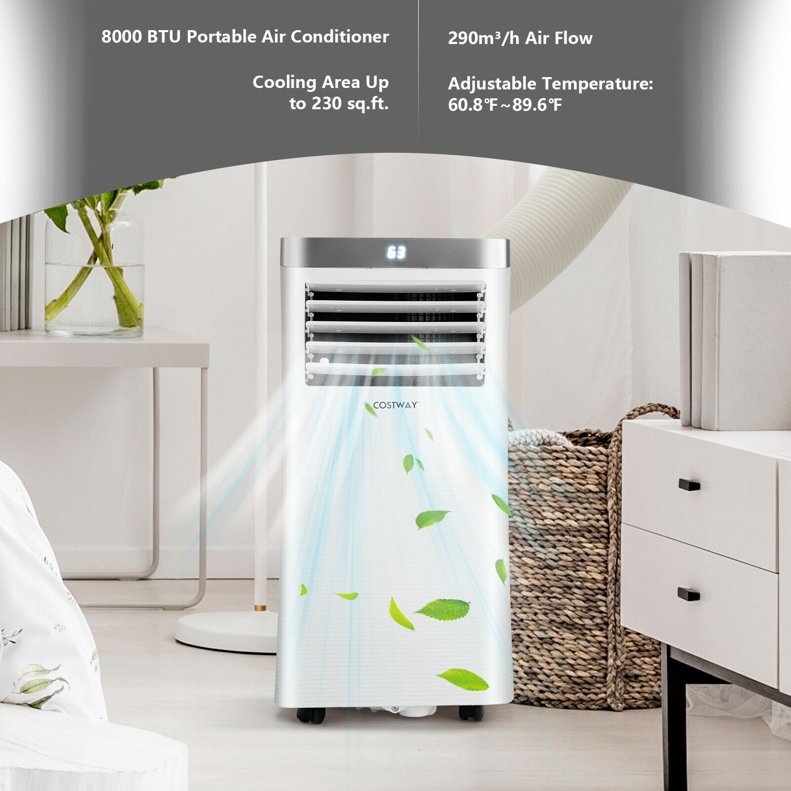 8000 BTU 3-in-1 Portable Air Conditioner with Remote Control, White Portable Air Conditioners at Gallery Canada