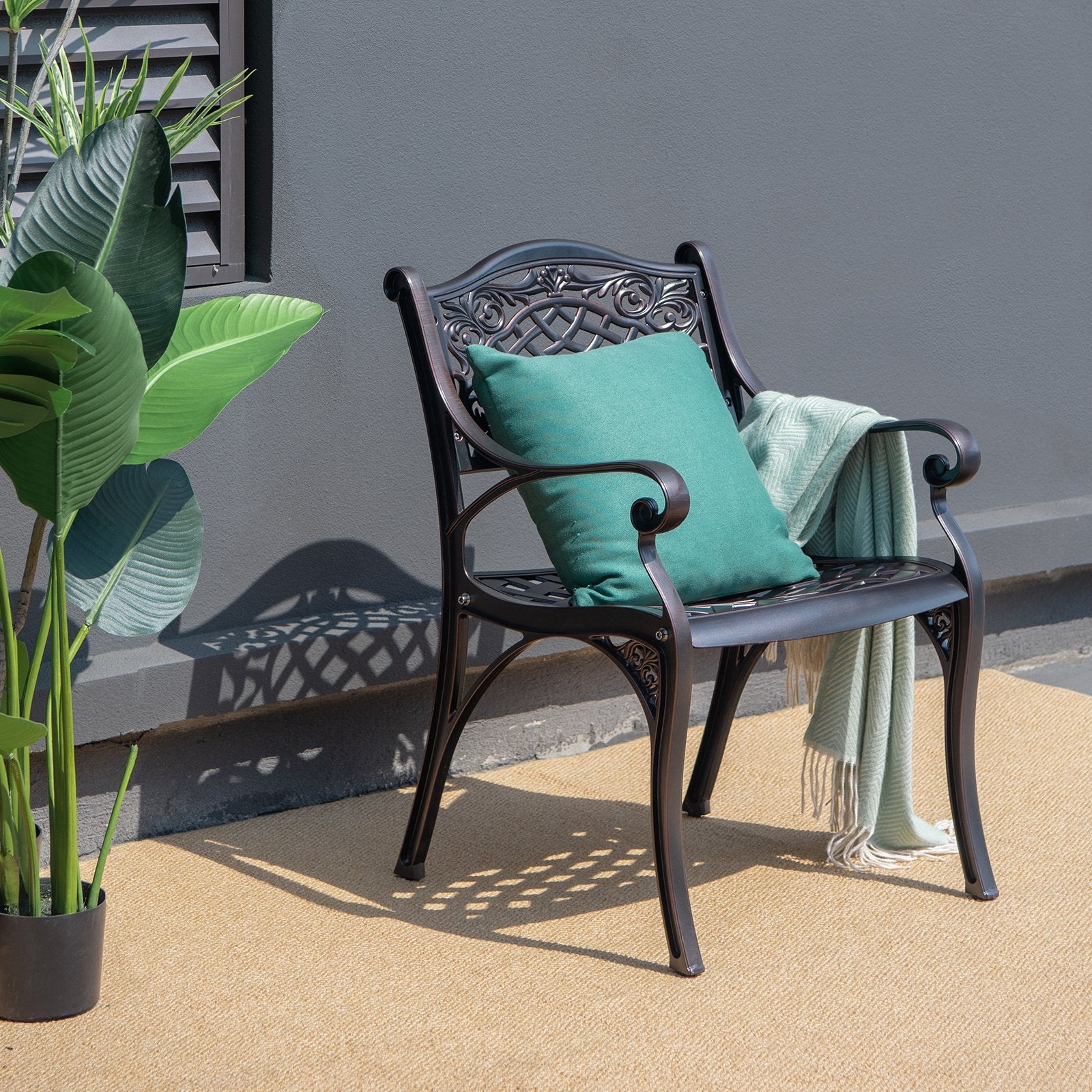 2-Piece Outdoor Cast Aluminum Chairs with Armrests and Curved Seats, Copper Patio Dining Chairs   at Gallery Canada