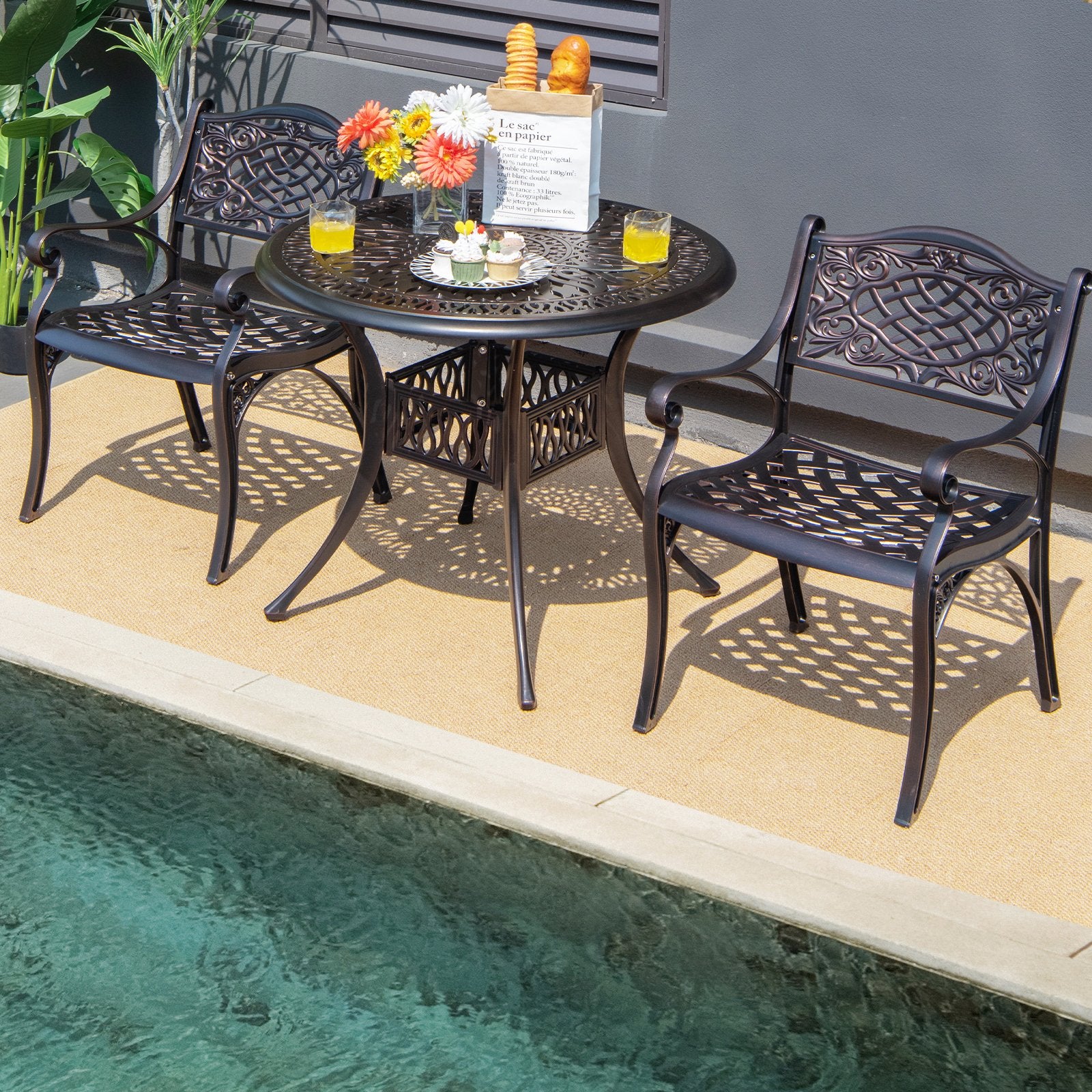 2-Piece Outdoor Cast Aluminum Chairs with Armrests and Curved Seats, Copper Patio Dining Chairs   at Gallery Canada