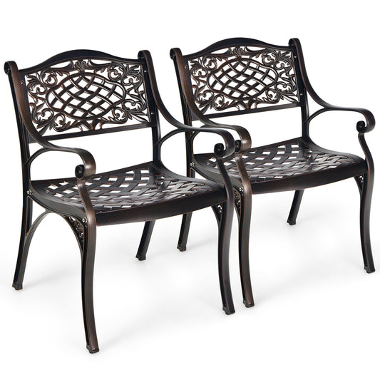 2-Piece Outdoor Cast Aluminum Chairs with Armrests and Curved Seats, Copper - Gallery Canada