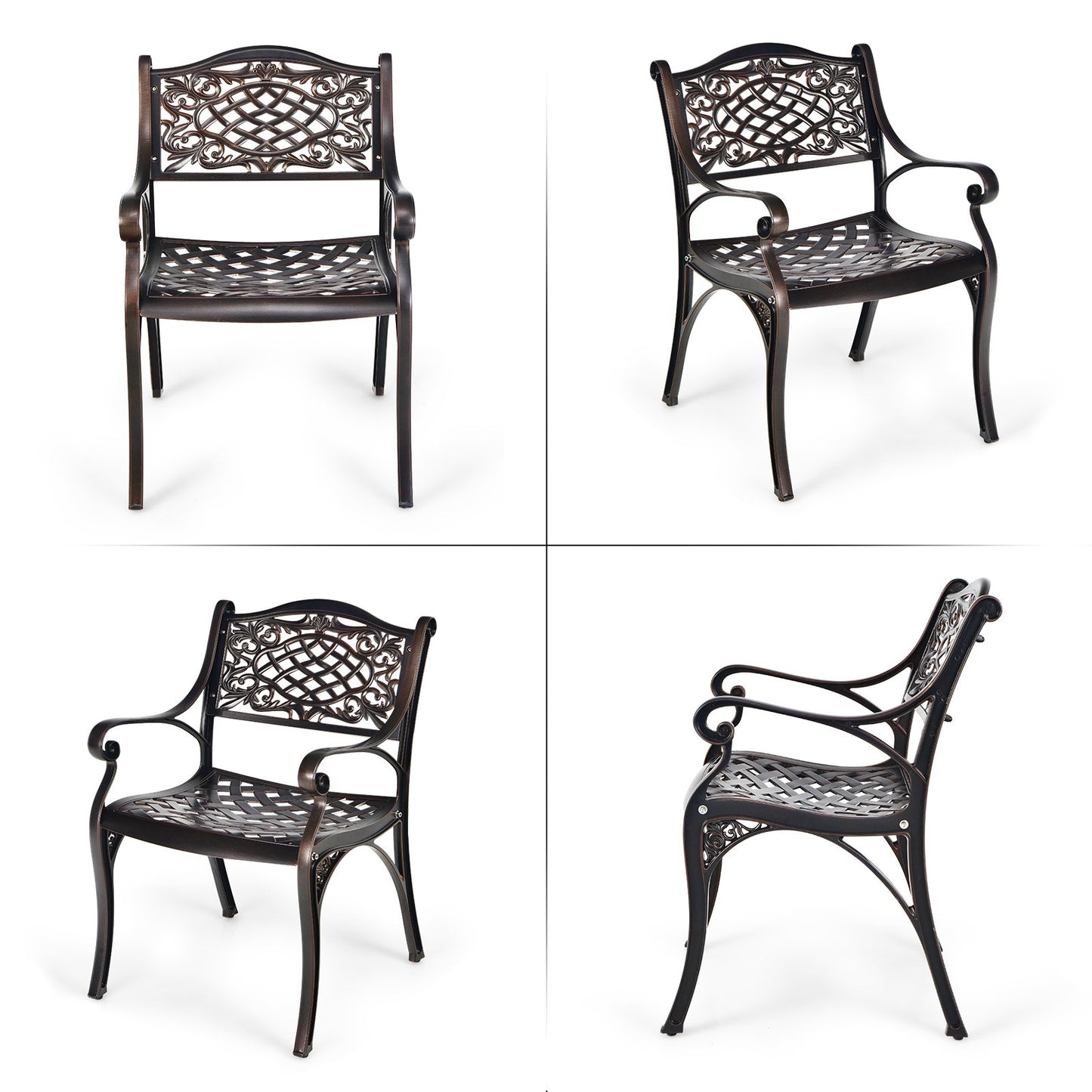 2-Piece Outdoor Cast Aluminum Chairs with Armrests and Curved Seats, Copper Patio Dining Chairs   at Gallery Canada