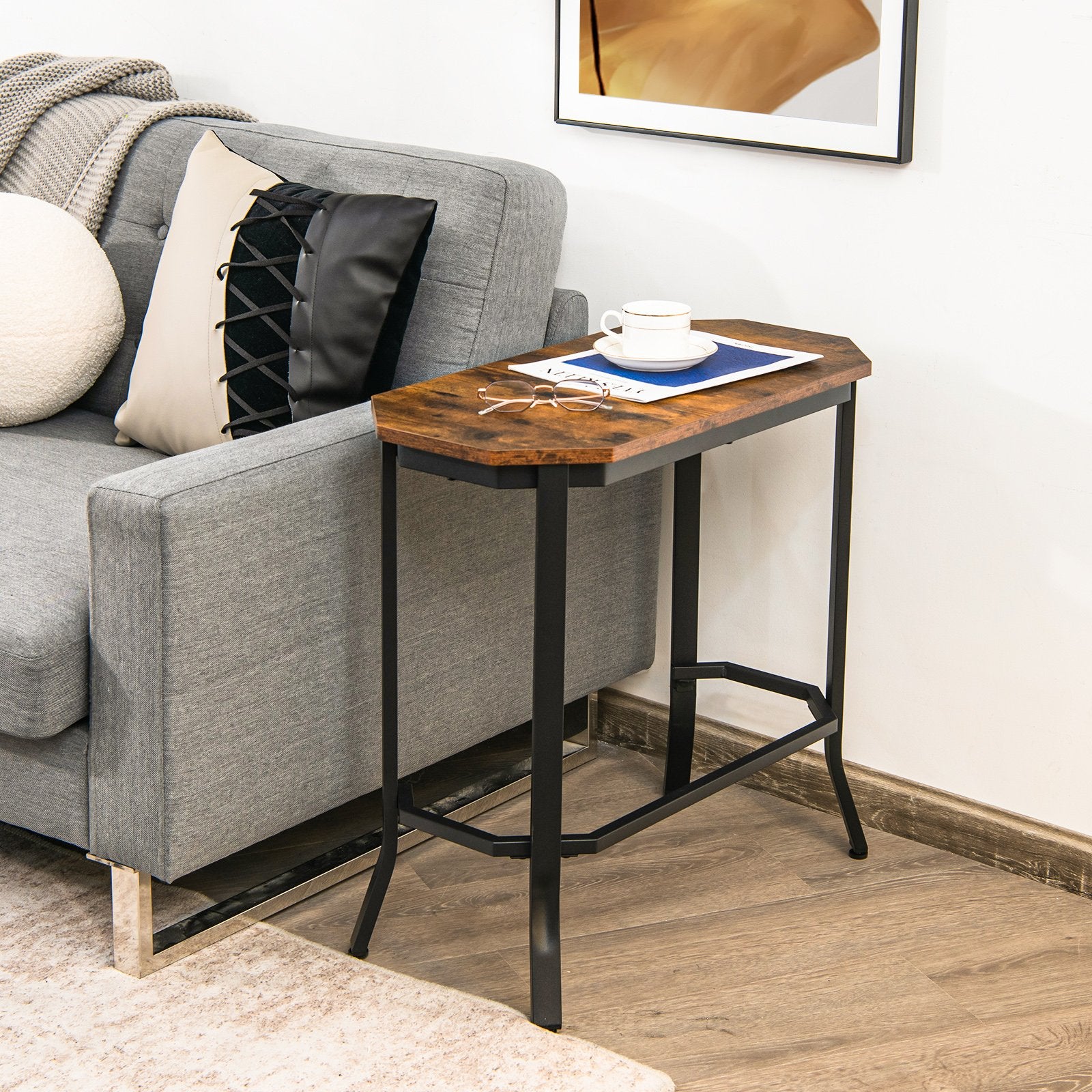 Narrow End Side Sofa Table with Rustic Tabletop, Rustic Brown End & Side Tables   at Gallery Canada